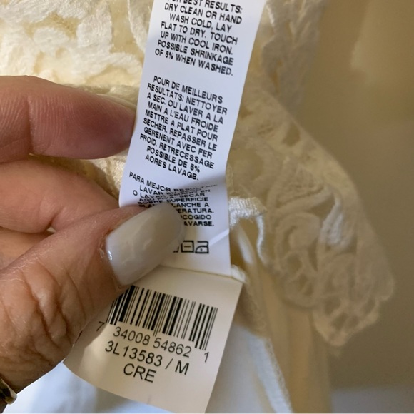 Karen Kane 3/4 Sleeve Top with Lace Overlay in Ivory - Picture 8 of 9